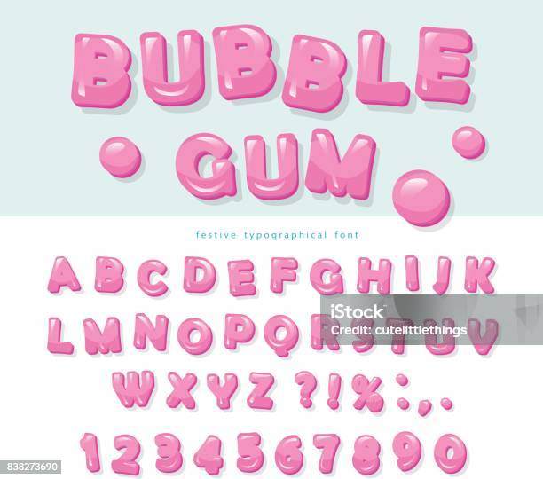 Bubble Gum Schriftgestaltung Sweetabc Buchstaben Und Zahlen Stock Vektor Art und mehr Bilder von Maschinenschrift