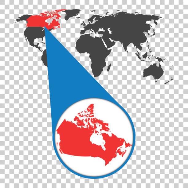 ilustraciones, imágenes clip art, dibujos animados e iconos de stock de mapa mundial con zoom en canadá. mapa en lupa. ilustración de vector de estilo plano - south carolina flag interface icons symbol