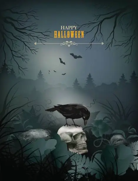 Vector illustration of Halloween vector night scene