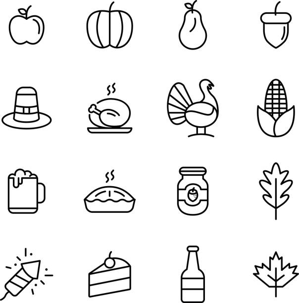 感謝祭の日のアイコン - thanksgiving symbol turkey apple点のイラスト素材／クリップアート素材／マンガ素材／アイコン素材