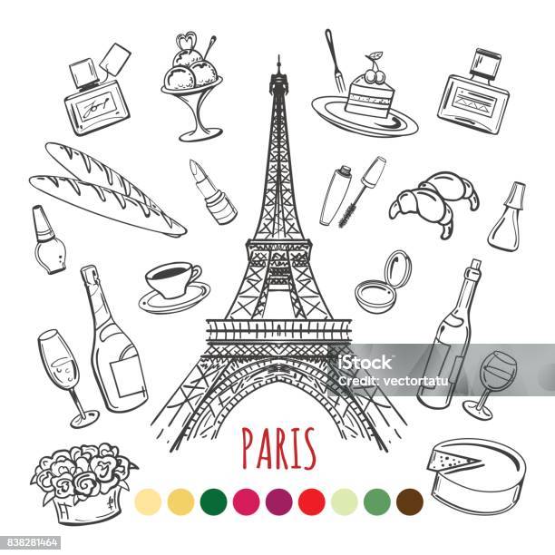 Paris Coloring Page With Color Swatches Stock Illustration - Download Image Now - Eiffel Tower - Paris, Paris - France, Clip Art