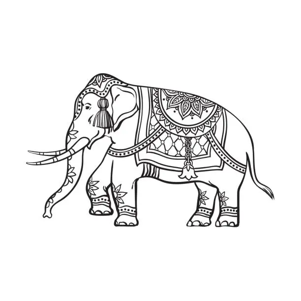 Vector illustration of vector sketch indian decorated elephant
