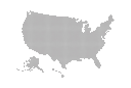 Dotted style map of USA and white background .