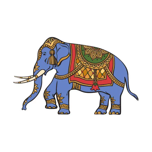 Vector illustration of vector sketch indian gold decorated elephant