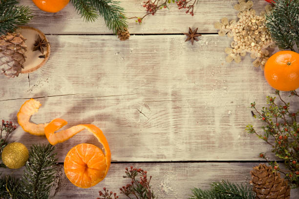 warm winter still life. snowy table. festive Christmas background.