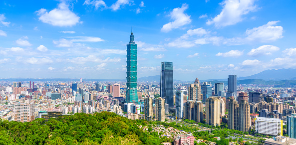 Panoramic of city Taipei with capital building Taipei 101, Taiwan