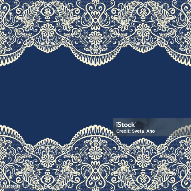 Beige Lace Border On Blue Stock Illustration - Download Image Now - Abstract, Arts Culture and Entertainment, Award Ribbon