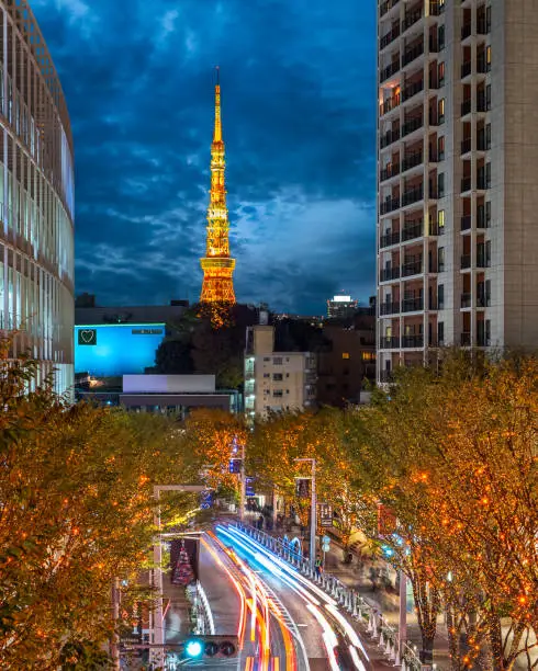 Cityscape shot of tokyo tower and roppongi roads