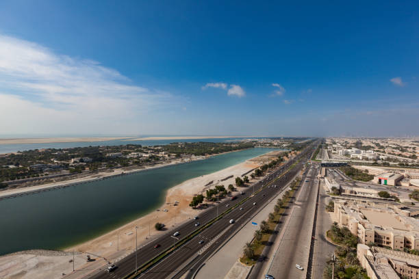 aerial view over a part of abu dhabi, united arab emirates.