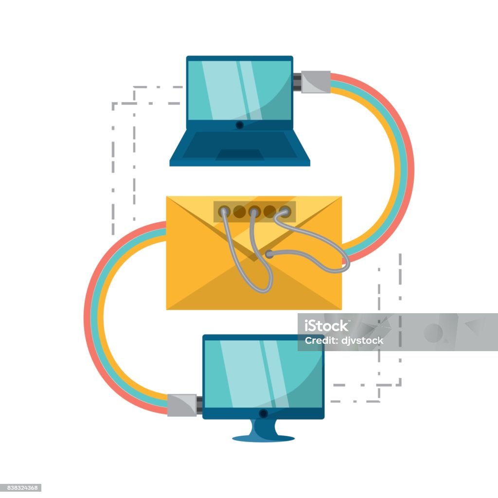 Data Interlinked With Computer Computer Connecting With Data Center Information Stock Illustration ...