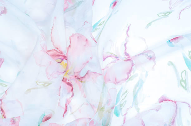 istock Fabric silk texture, painted with flowers 838324526