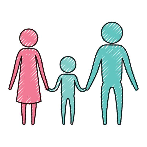 istock color crayon silhouette pictogram parents with a boy holding hands 838331188