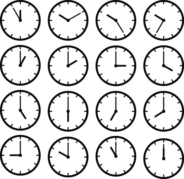 Set icon black clock face Set icon black clock face. Isolated on white vector illustration midnight stock illustrations