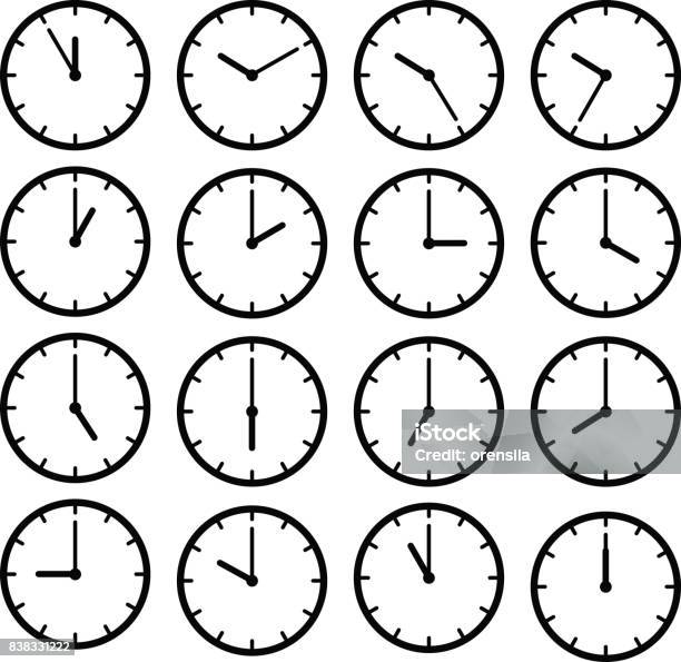 Set Icon Black Clock Face Stock Illustration - Download Image Now - Clock, Midnight, Midday
