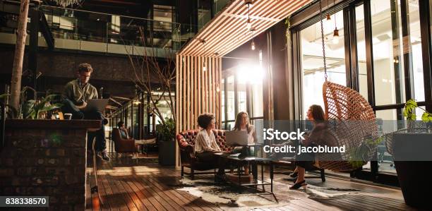 Business People In Modern Office Stock Photo - Download Image Now - Relaxation, Office, Lobby