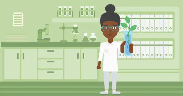 Vector illustration of Laboratory assistant with test tube