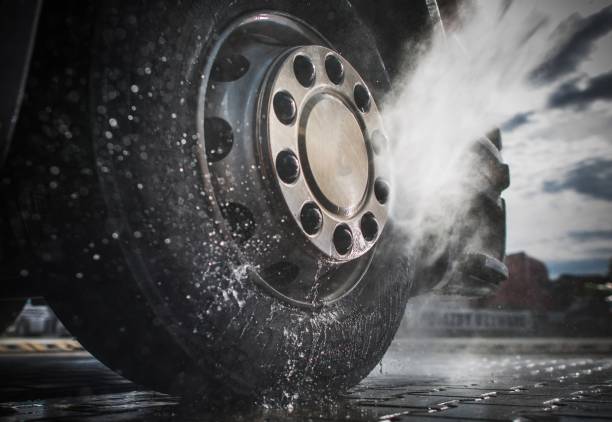 istock Semi Truck Wheels Washing 838362742