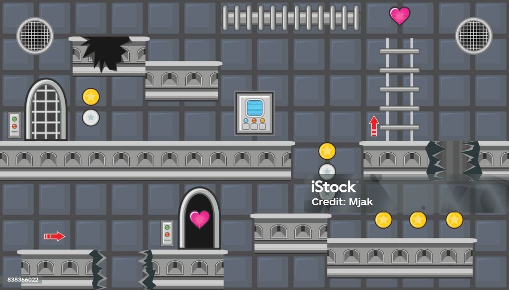 Seamless Editable Room With Rounded Doors And Stairs For Platform Game ...