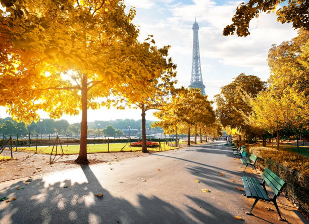 Sunny morning in Paris in autumn stock photo