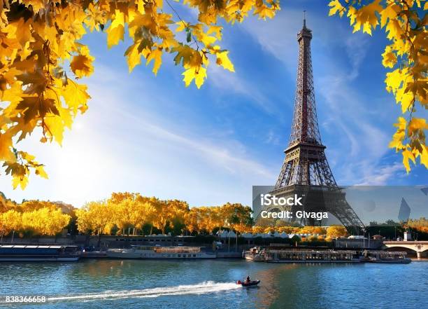 Foto de Sena E Torre Eiffel No Outono e mais fotos de stock de Paris - Paris, Outono, Torre Eiffel