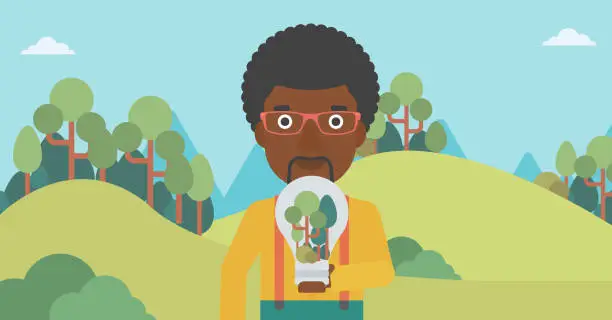 Vector illustration of Man with lightbulb and trees inside