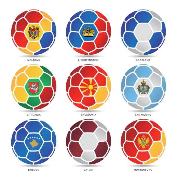 Vector illustration of Flags of world on soccer balls