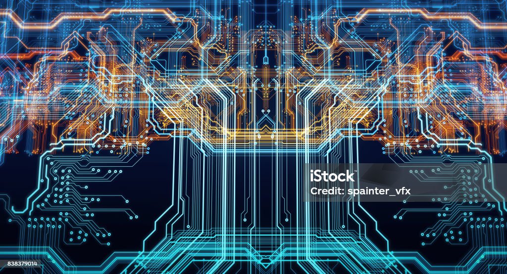 Servidor futurista de tablero de circuito impreso - Foto de stock de Tablero de circuitos libre de derechos