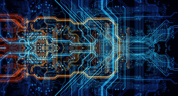 オレンジ、ブルーの技術の背景 - circuit board electrical equipment engineering technology ストックフォトと画像