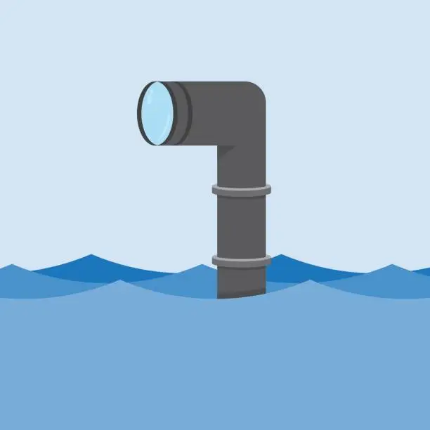 Vector illustration of Metal periscope above the water.