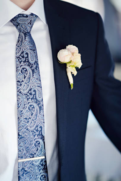 istock Handsome groom in suit in the hall 838379328