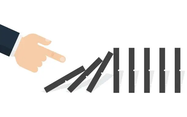 Vector illustration of Hand pushing the domino.