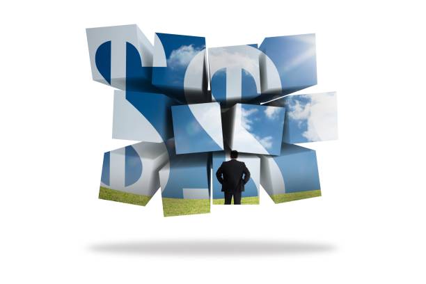 istock Businessman and dollar signs on abstract screen 838383690