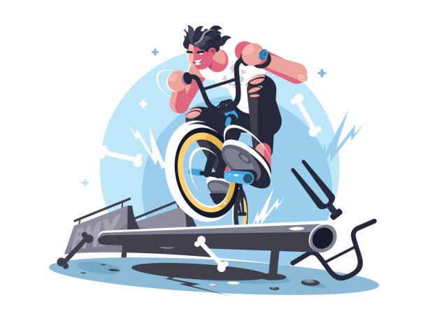 ilustrações de stock, clip art, desenhos animados e ícones de young guy riding bicycle bmx - bmx cycling illustrations