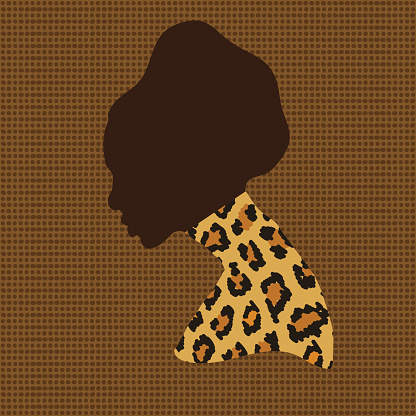 Silhouette of a female head. Portrait of an African woman with leopard patterns. Vector illustration.
