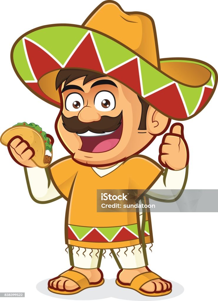 Mexikanische Mann hält einen taco - Lizenzfrei Mexiko Vektorgrafik