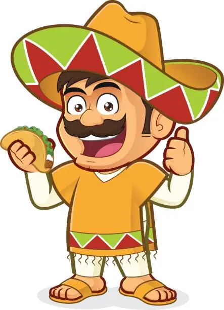 Vector illustration of Mexican man holding a taco