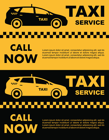 Taxi service design over yellow and black background. Silhouette of taxi car. Vector flat illustration.