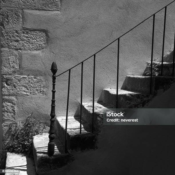 Stone Stairway Stock Photo - Download Image Now - Black And White, Cast Iron, Day