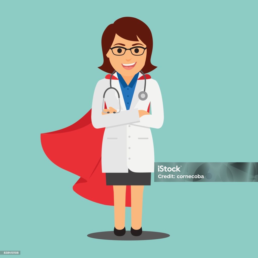 Doctor superhero Doctor superwoman. Female doctor with a red cape. Vector illustration. Nurse stock vector