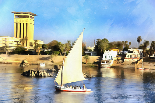 Farming scene, near Luxor, River Nile, Egypt. The River Nile has always and continues to be a lifeline for Egypt. Trade, communication, agriculture, water and now tourism provide the essential ingredients of life - from the Upper Nile and its cataracts, along its fertile banks to the Lower Nile and Delta. In many ways life has not changed for centuries, with transport often relying on the camel on land and felucca on the river