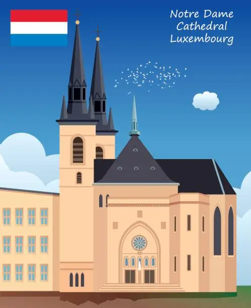 Vector illustration of Notre Dame Cathedral - Luxembourg