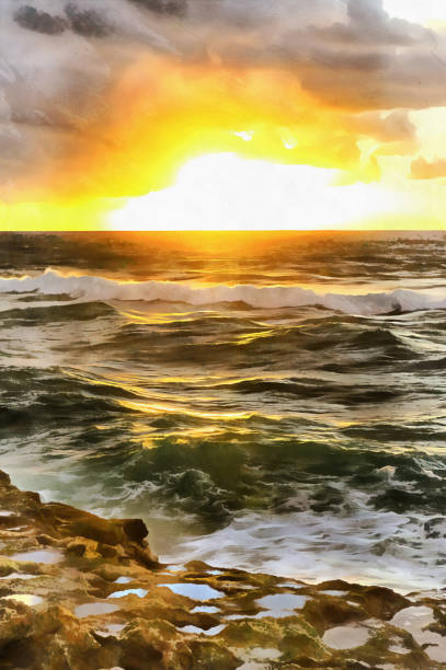 istock Sunset over Atlantic ocean shore colorful painting 838431528