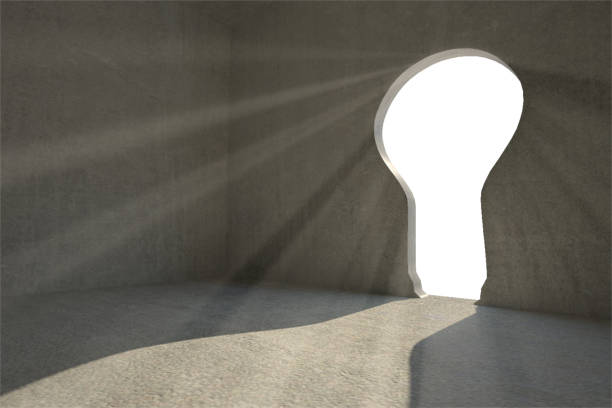 istock Grey room with keyhole door 838433066