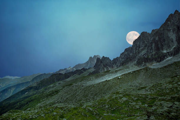 Landscape of French Alps, night view of Mont Blanc Massif