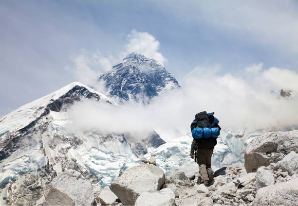istock Mount Everest from Kala Patthar and tourist with ice axe 838442988