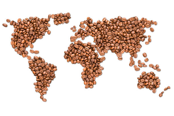 istock Roasted coffee beans earth map isolated on white background 838458872
