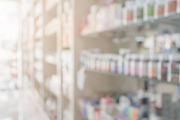 istock Pharmacy blur background with medicine on shelves 838467946