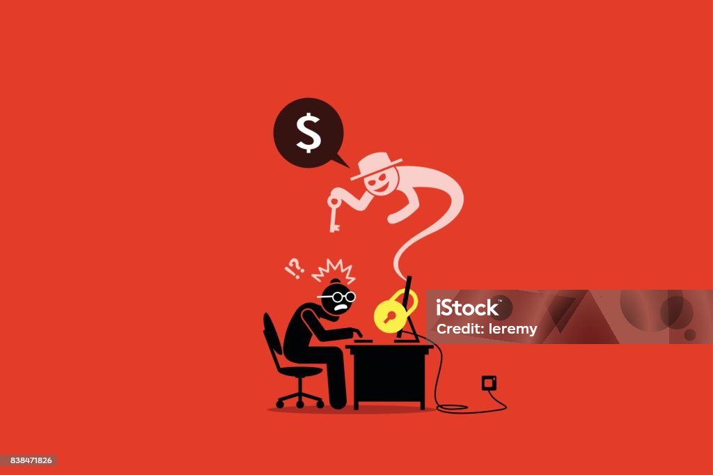 Ict Drawing Ransom Ransomware Locking A Computer And Asking For Money Stock Illustration ...