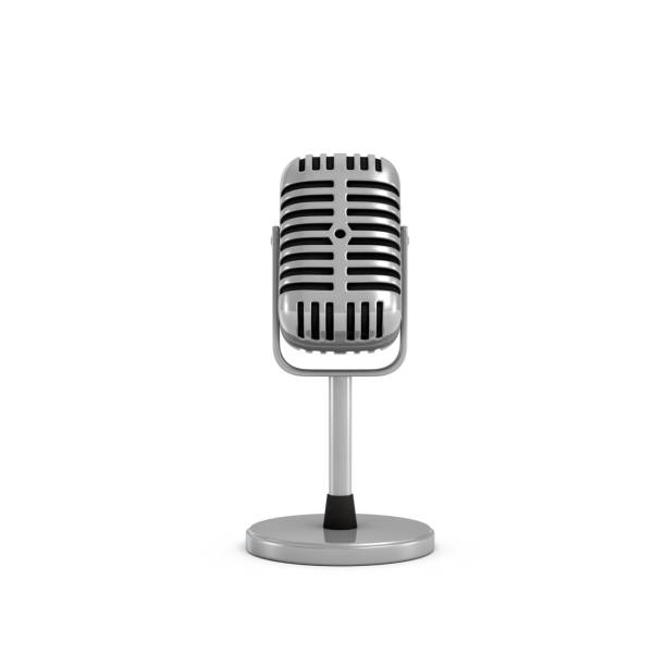 istock 3d rendering of a silver metal retro tabletop microphone with a round base 838474392