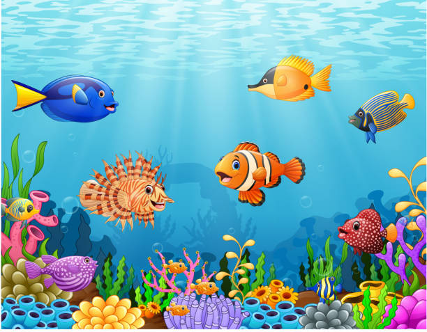 漫画の魚海の下で - soft coral illustrations点のイラスト素材／クリップアート素材／マンガ素材／アイコン素材
